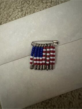 Patriotic Beaded Safety Pin Charm - Red White Blue
